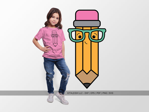 Cute Pencil Wearing Glasses SVG | Back-to-School Teacher & Student Design