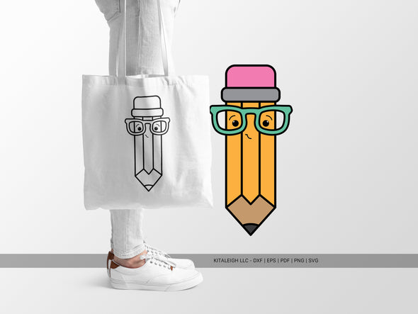 Cute Pencil Wearing Glasses SVG | Back-to-School Teacher & Student Design