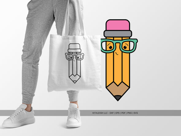 Cute Pencil Wearing Glasses SVG | Back-to-School Teacher & Student Design