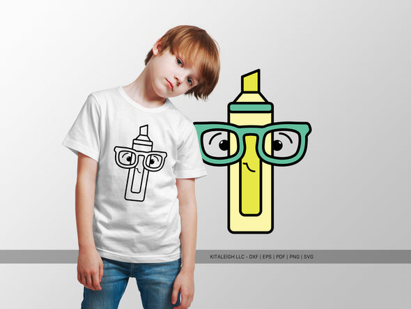 Highlighter Wearing Glasses SVG | Cute Teacher & Classroom Craft Design