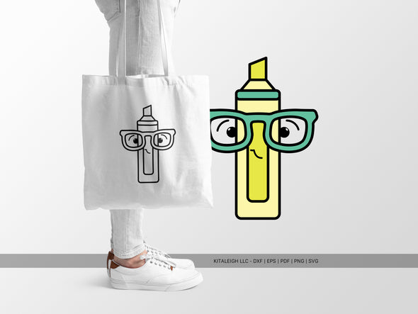 Highlighter Wearing Glasses SVG | Cute Teacher & Classroom Craft Design