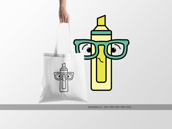 Highlighter Wearing Glasses SVG | Cute Teacher & Classroom Craft Design