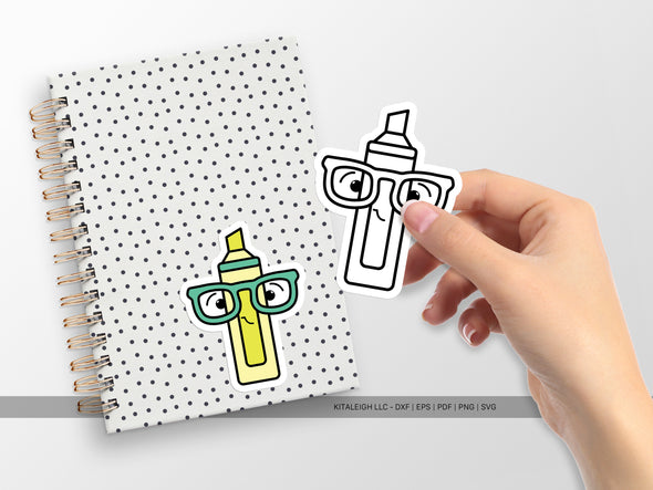 Highlighter Wearing Glasses SVG | Cute Teacher & Classroom Craft Design