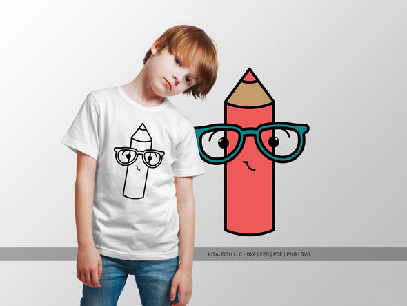 Colored Pencil Wearing Glasses SVG | Cute Teacher & School Design