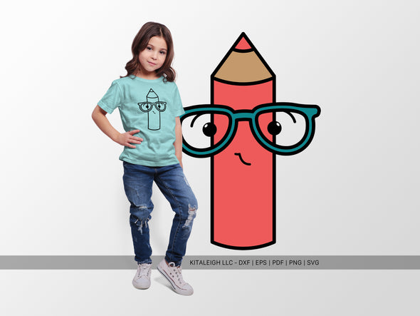 Colored Pencil Wearing Glasses SVG | Cute Teacher & School Design