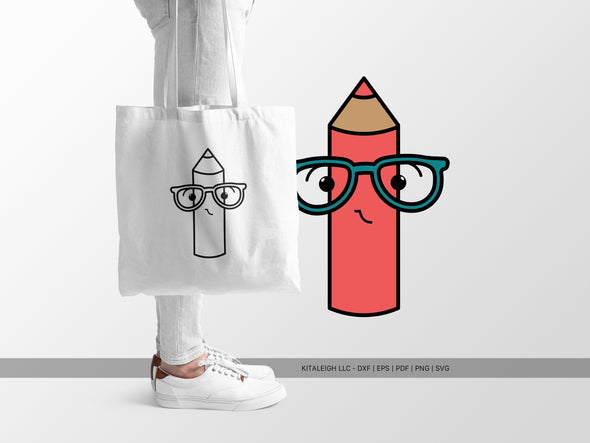 Colored Pencil Wearing Glasses SVG | Cute Teacher & School Design