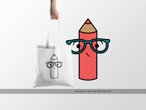 Colored Pencil Wearing Glasses SVG | Cute Teacher & School Design