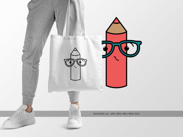 Colored Pencil Wearing Glasses SVG | Cute Teacher & School Design
