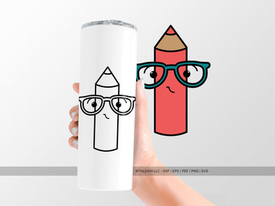 Colored Pencil Wearing Glasses SVG | Cute Teacher & School Design