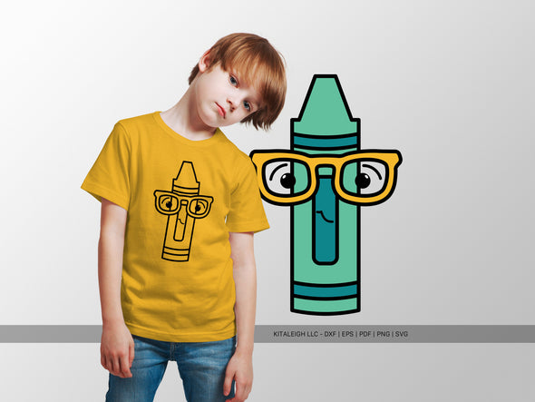 Crayon Wearing Glasses SVG | Teacher & Classroom Craft Design