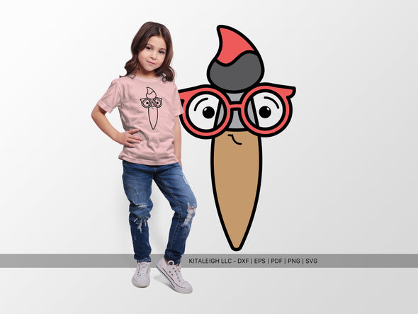 Paint Brush Wearing Glasses SVG | Cute Teacher & Classroom Design