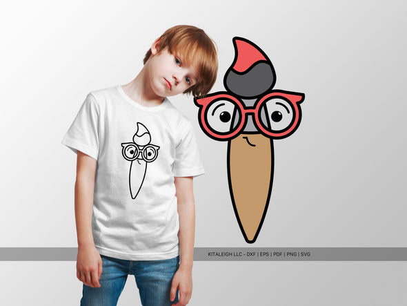 Paint Brush Wearing Glasses SVG | Cute Teacher & Classroom Design