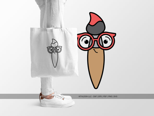 Paint Brush Wearing Glasses SVG | Cute Teacher & Classroom Design