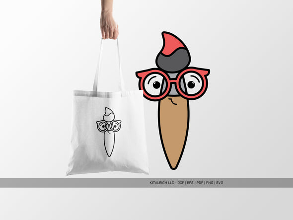 Paint Brush Wearing Glasses SVG | Cute Teacher & Classroom Design