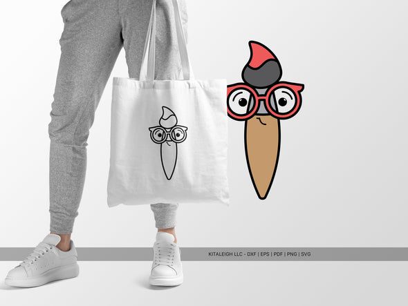 Paint Brush Wearing Glasses SVG | Cute Teacher & Classroom Design