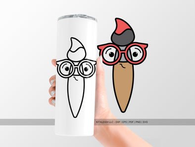 Paint Brush Wearing Glasses SVG | Cute Teacher & Classroom Design