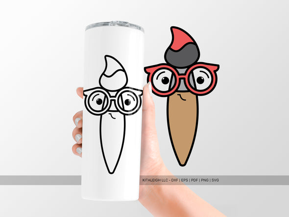 Paint Brush Wearing Glasses SVG | Cute Teacher & Classroom Design