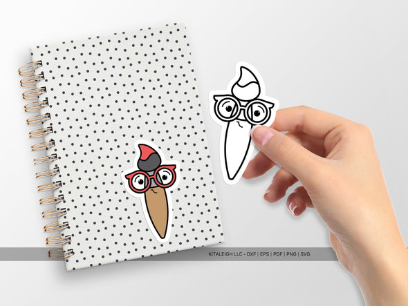 Paint Brush Wearing Glasses SVG | Cute Teacher & Classroom Design