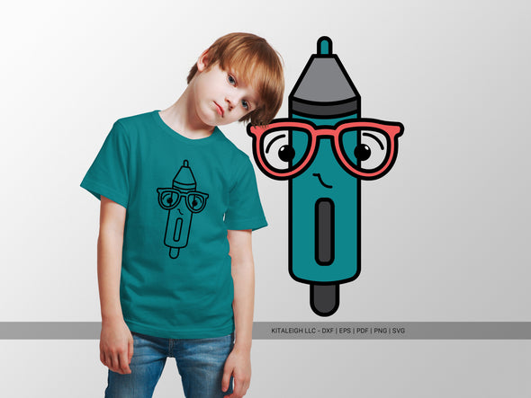 Click Pen Wearing Glasses SVG | Cute Teacher & School Craft Design