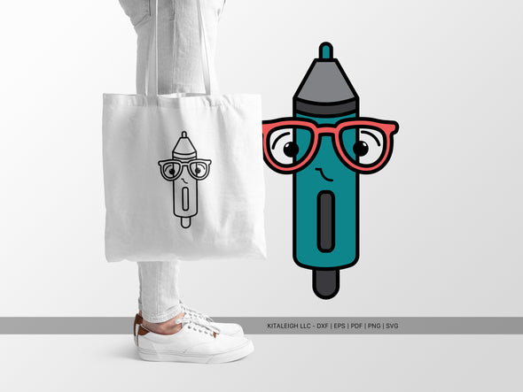 Click Pen Wearing Glasses SVG | Cute Teacher & School Craft Design