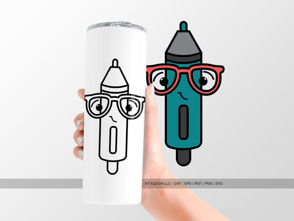 Click Pen Wearing Glasses SVG | Cute Teacher & School Craft Design