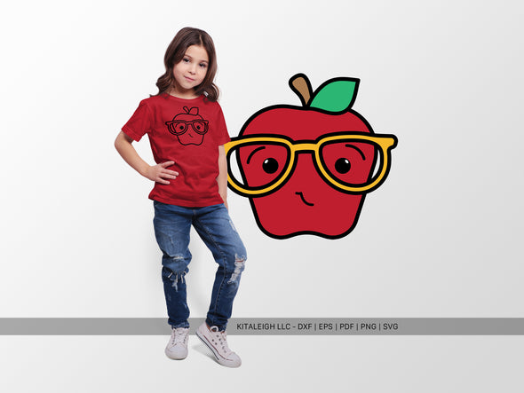Mr. Apple Wearing Glasses SVG | Cute Teacher & Classroom Craft Design