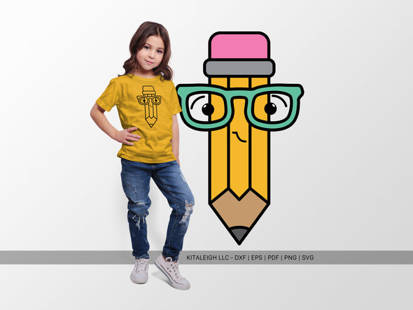 Pencil Wearing Glasses SVG | Cute Back-to-School & Teacher Design