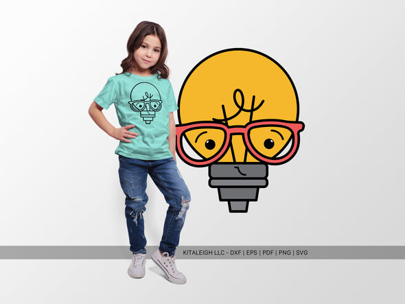 Lightbulb Wearing Glasses SVG | Cute Teacher & Classroom Design