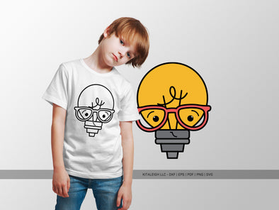 Lightbulb Wearing Glasses SVG | Cute Teacher & Classroom Design
