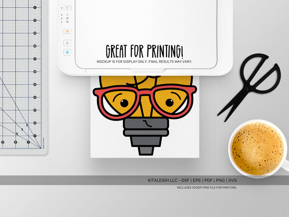 Lightbulb Wearing Glasses SVG | Cute Teacher & Classroom Design