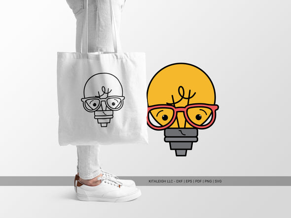 Lightbulb Wearing Glasses SVG | Cute Teacher & Classroom Design
