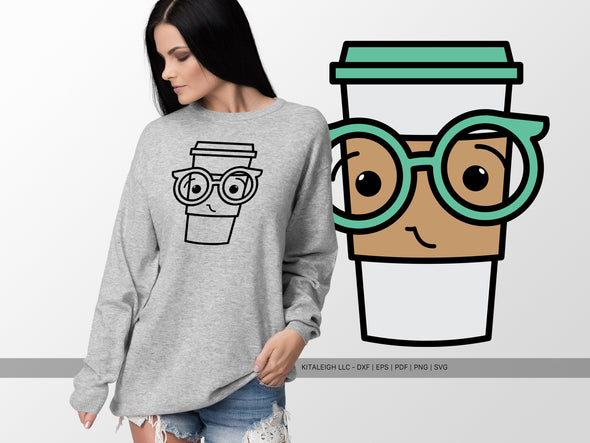 Coffee Cup Wearing Glasses SVG | Cute Teacher & Classroom Craft Design