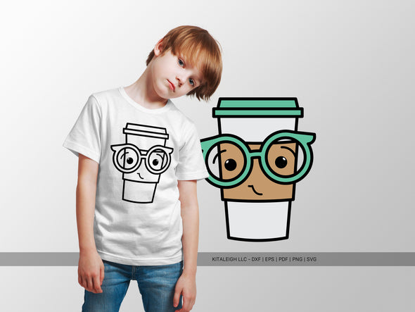 Coffee Cup Wearing Glasses SVG | Cute Teacher & Classroom Craft Design