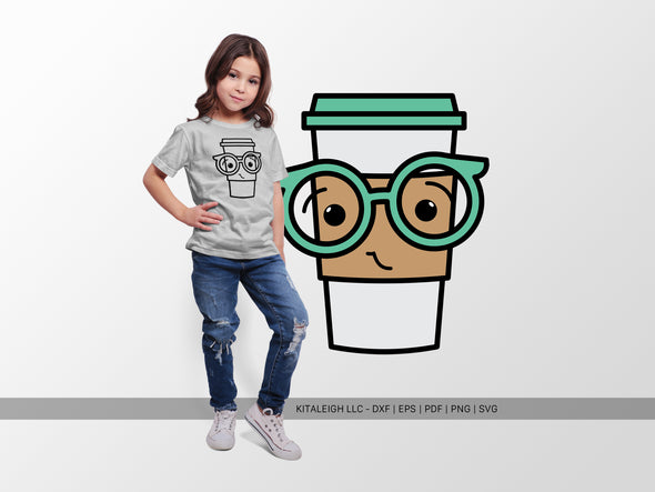 Coffee Cup Wearing Glasses SVG | Cute Teacher & Classroom Craft Design