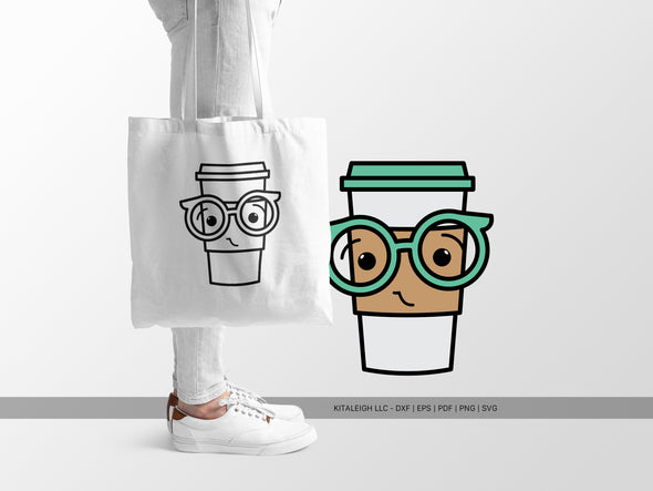 Coffee Cup Wearing Glasses SVG | Cute Teacher & Classroom Craft Design