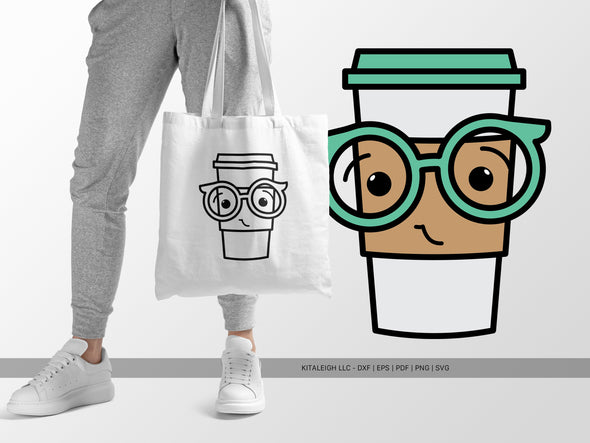 Coffee Cup Wearing Glasses SVG | Cute Teacher & Classroom Craft Design