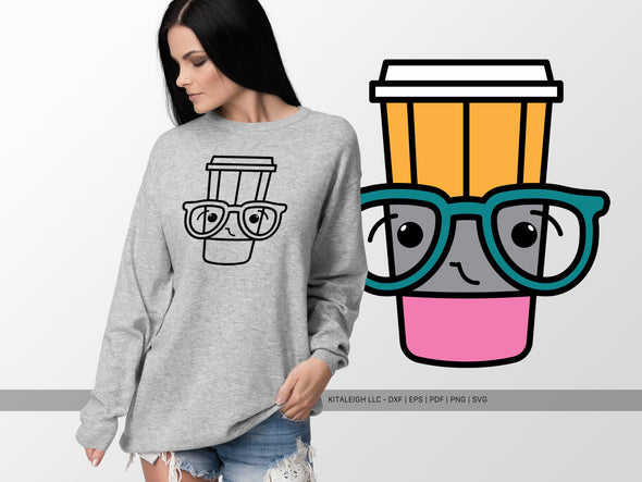 Pencil Coffee Cup Wearing Glasses SVG | Cute Teacher & Classroom Design