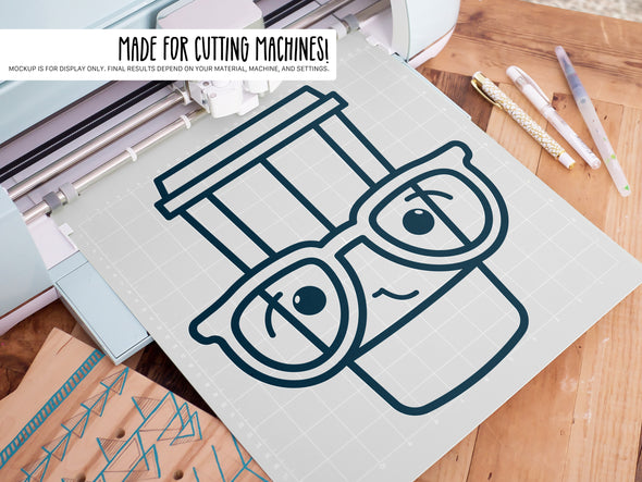 Pencil Coffee Cup Wearing Glasses SVG | Cute Teacher & Classroom Design