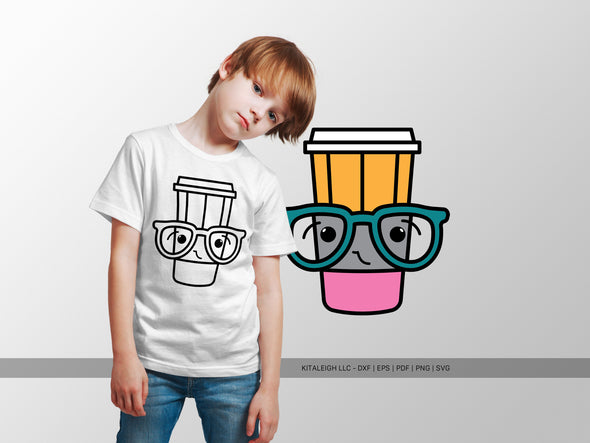 Pencil Coffee Cup Wearing Glasses SVG | Cute Teacher & Classroom Design