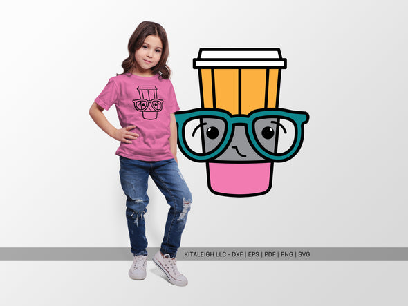 Pencil Coffee Cup Wearing Glasses SVG | Cute Teacher & Classroom Design