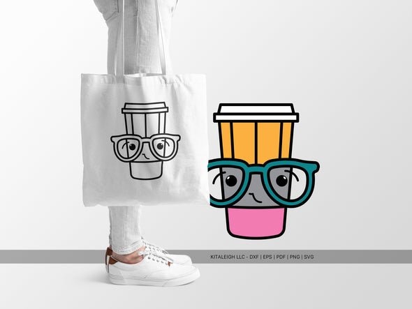 Pencil Coffee Cup Wearing Glasses SVG | Cute Teacher & Classroom Design