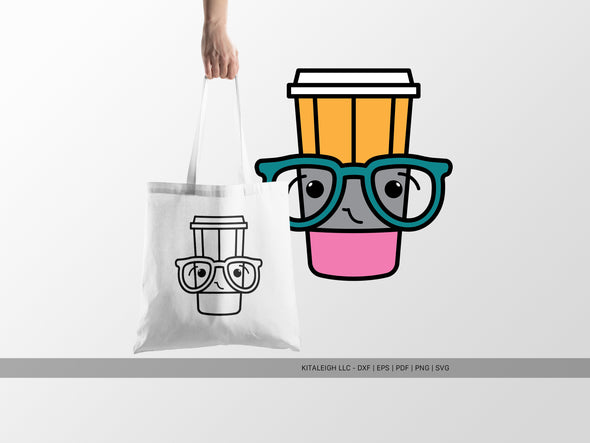 Pencil Coffee Cup Wearing Glasses SVG | Cute Teacher & Classroom Design