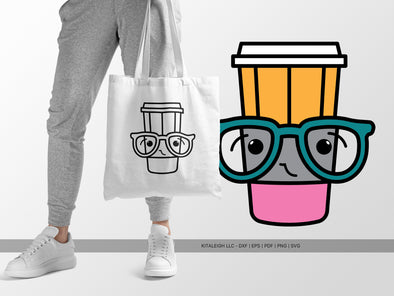 Pencil Coffee Cup Wearing Glasses SVG | Cute Teacher & Classroom Design