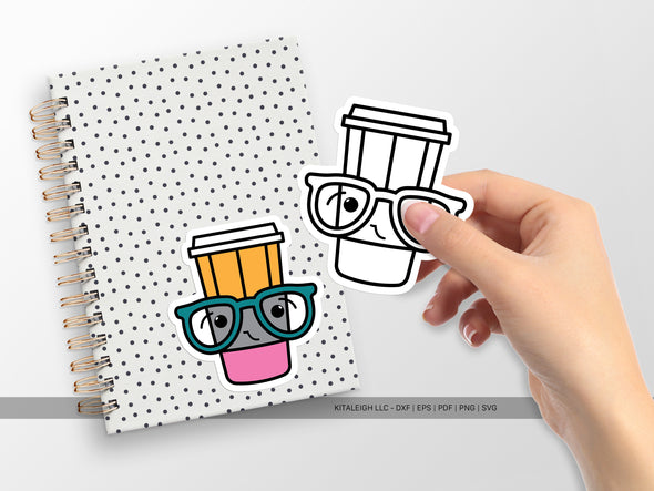 Pencil Coffee Cup Wearing Glasses SVG | Cute Teacher & Classroom Design