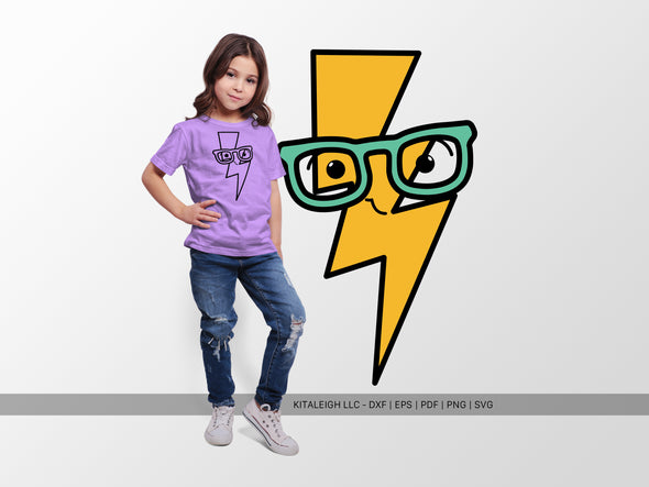 Lightning Bolt Wearing Glasses SVG | Cute Teacher & Classroom Craft Design