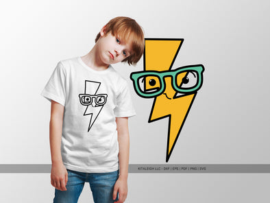 Lightning Bolt Wearing Glasses SVG | Cute Teacher & Classroom Craft Design