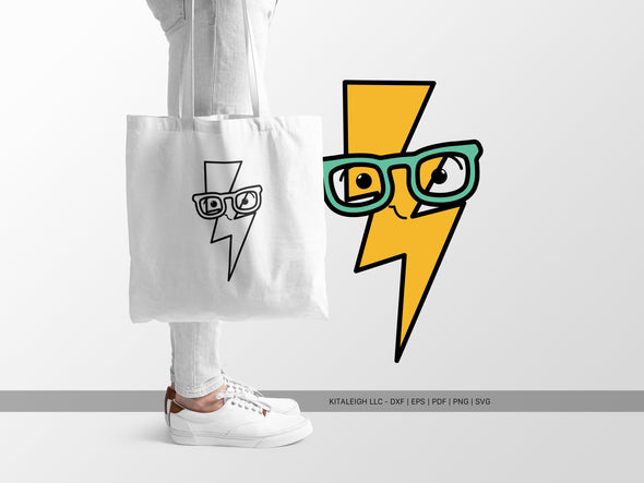 Lightning Bolt Wearing Glasses SVG | Cute Teacher & Classroom Craft Design