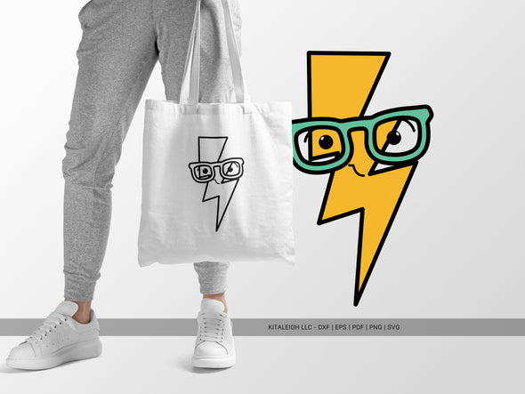Lightning Bolt Wearing Glasses SVG | Cute Teacher & Classroom Craft Design