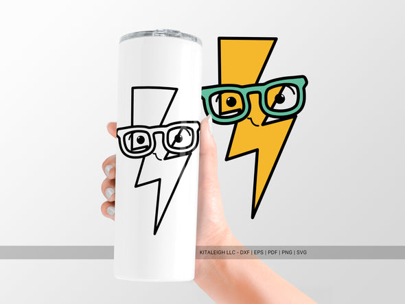 Lightning Bolt Wearing Glasses SVG | Cute Teacher & Classroom Craft Design
