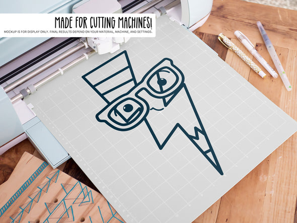 Pencil Lightning Bolt Wearing Glasses SVG | Cute Teacher & School Design